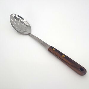Robinson Stainless Steel USA Made Slotted Spoon Serving Utensil VTG Wood Handle